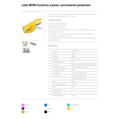 Cucitrice fino a 15 fogli Leitz 5547 WOW giallo metallizzato 55472016
